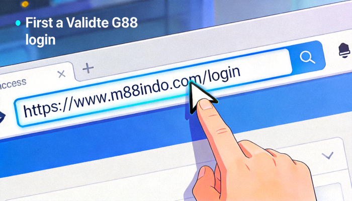Animasi langkah pertama mengakses halaman login M88 yang valid melalui browser web